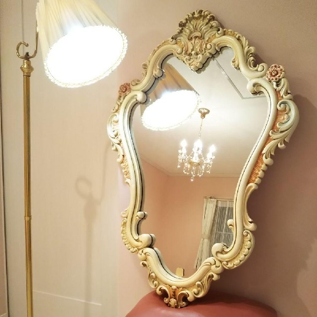 ロココ調 豪華 お花モチーフ 大型 壁掛けドレッサーミラー お姫様の鏡