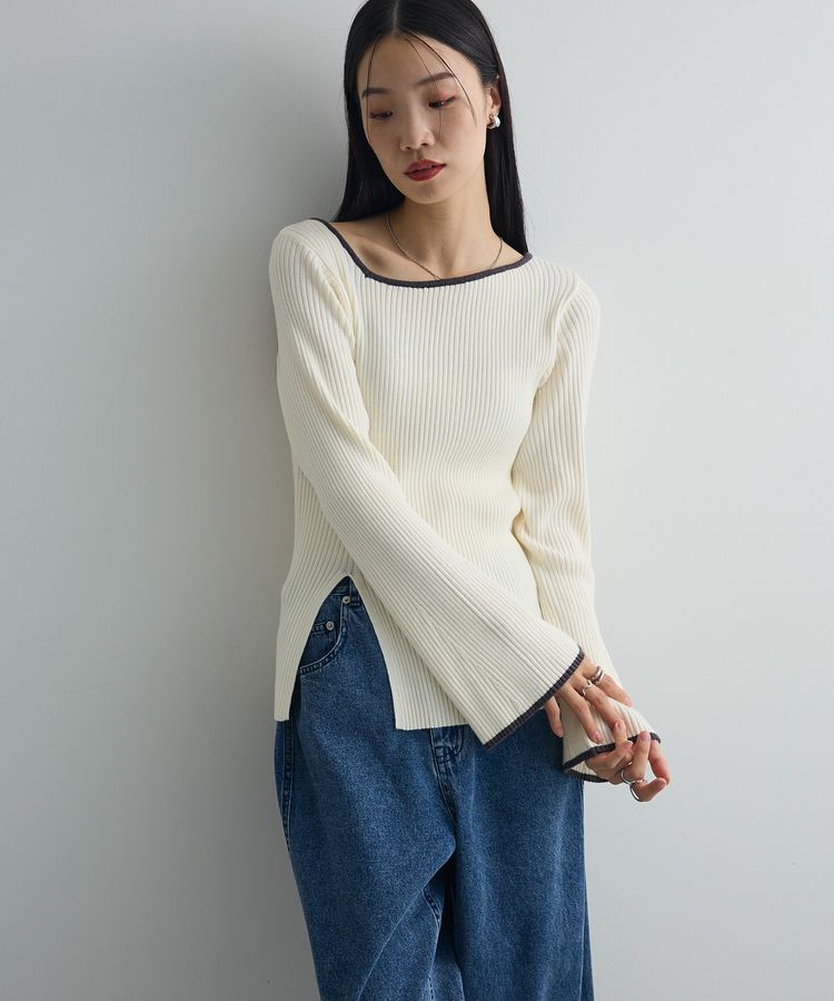 前後2wayアシンメトリー袖フレアリブニット/AnriettMusée（アン