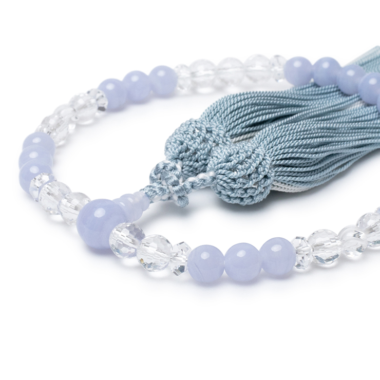 彩や】京念珠 ブルーレースアゲート・切子水晶デザイン念珠（女性用