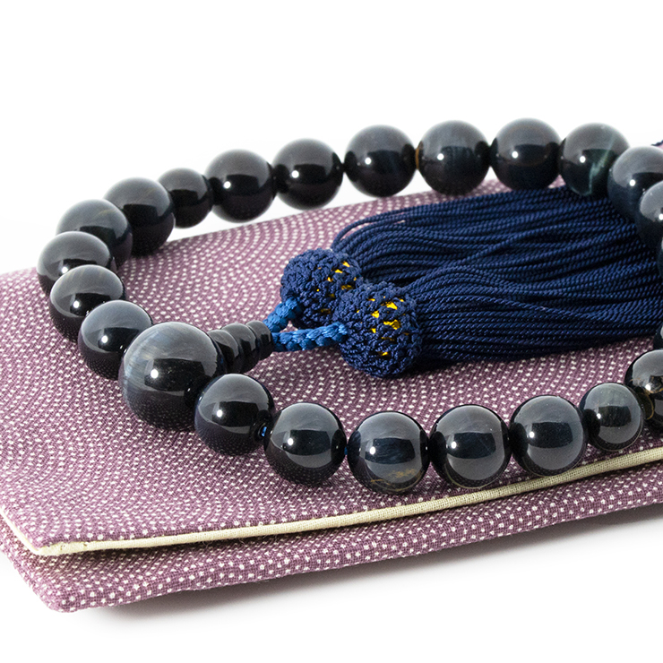 彩や】青虎目石（ブルータイガーアイ） シンプル念珠（男性用）【念珠