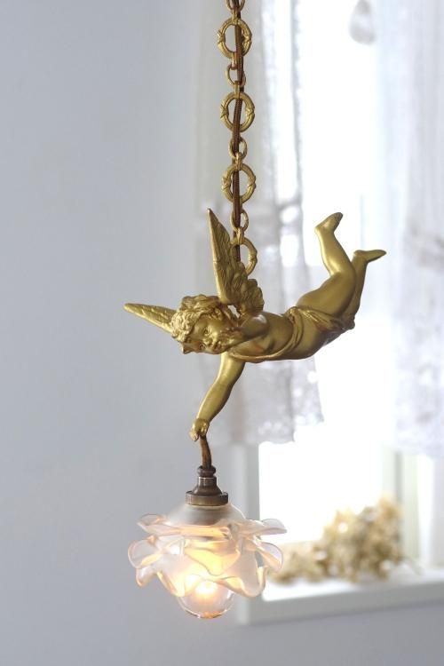 0452フランスアンティークエンジェル天使 薔薇ローズシェード1灯