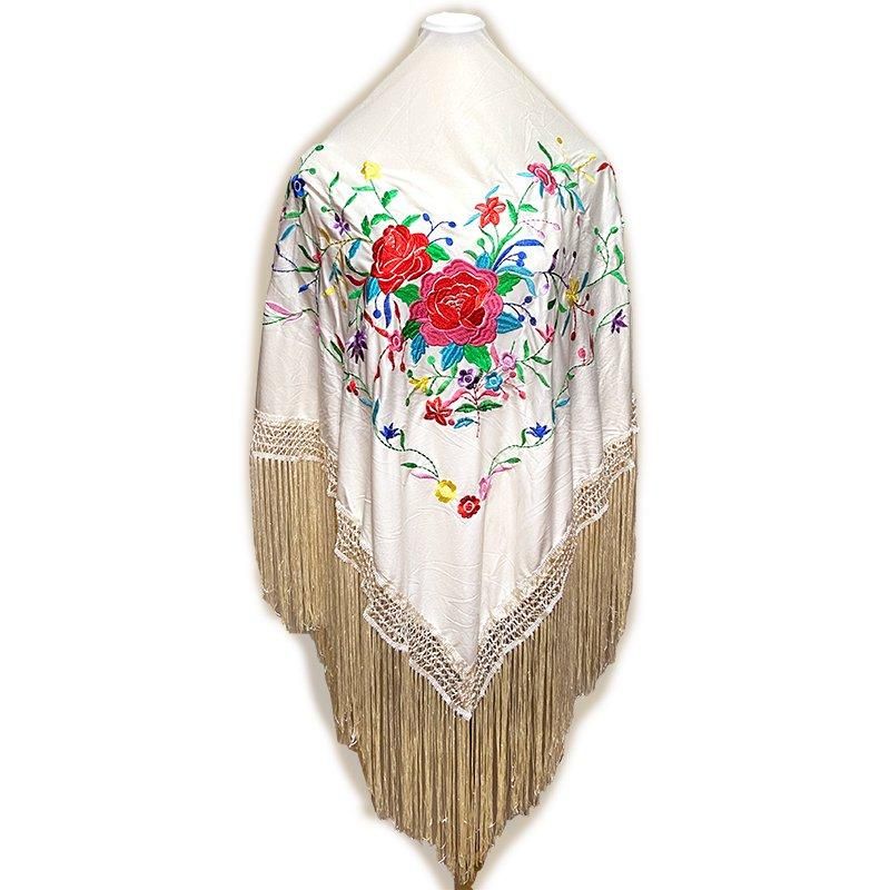 特大ポリエステル製ハーフマントン | アイボリー刺繍 - フラメンコ