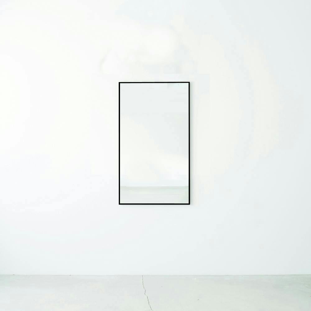 日本製】【細枠ウォールミラー(幅60×高さ90cm)(ブラック/黒)】 天然木