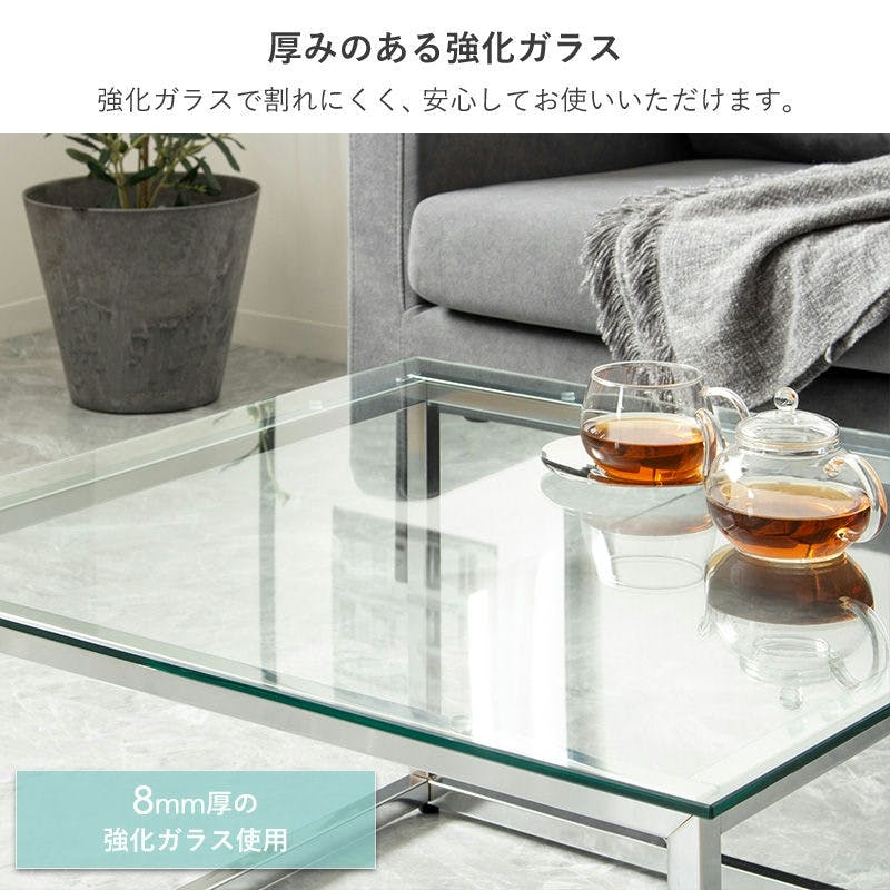 正方形ガラステーブル 幅70cm IW-527／カラー：クリア／ お客様組立