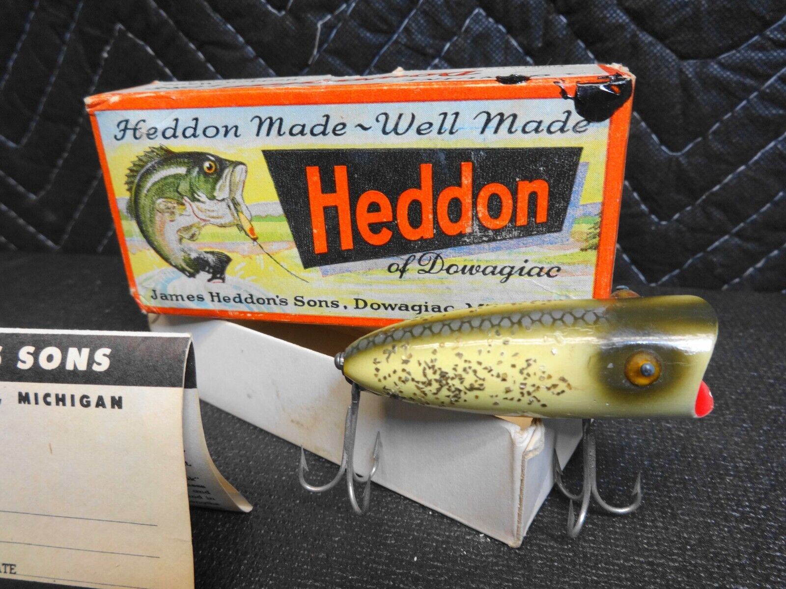 VINTAGE HEDDON BABY LUCKY 13 FISHING LURE WOODEN TACK EYES GLITTER