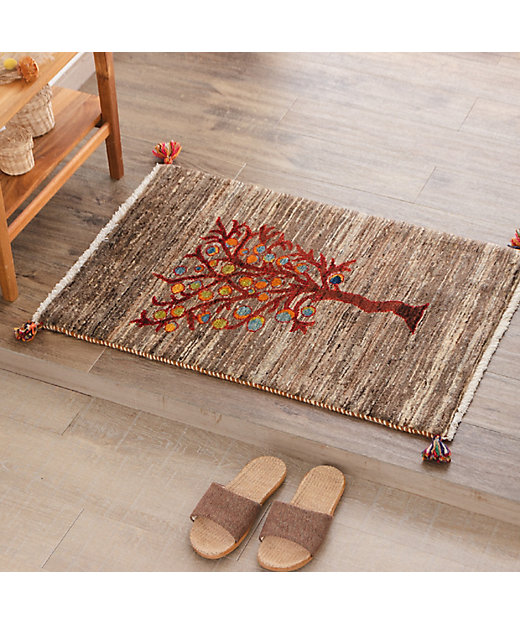 ☆ペルシャ絨毯 手織りリーズバフトギャッベ 玄関マットMサイズ【1