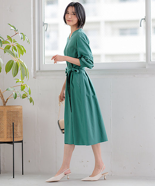 洗える】ヴィンテージライトタフタ タック ワンピース