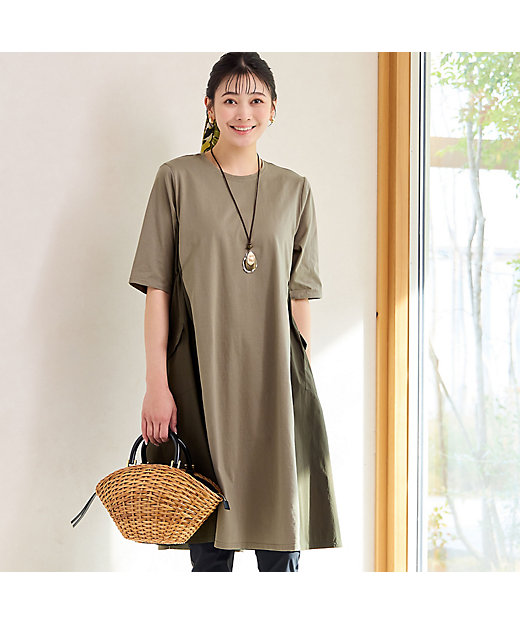 人気アイテム・洗える】ナイロンタフタ ドッキングワンピース