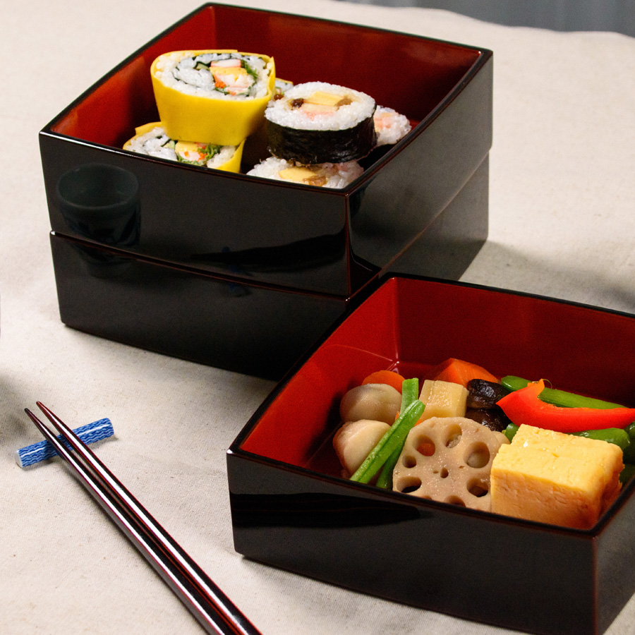 胴張三段重箱 溜内朱 6寸 木製 漆塗りお重箱 漆器の井助