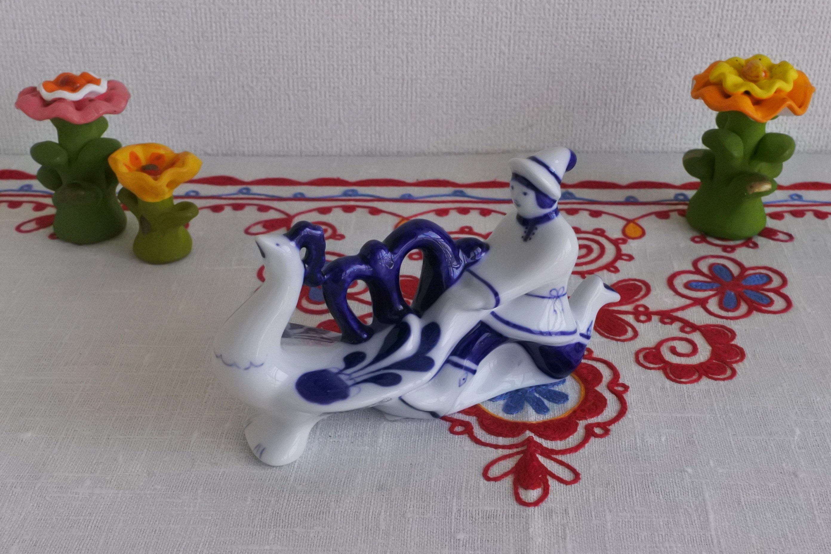 グジェリ陶器 ロシア民話 イワン王子と火の鳥と灰色オオカミ ロシアの