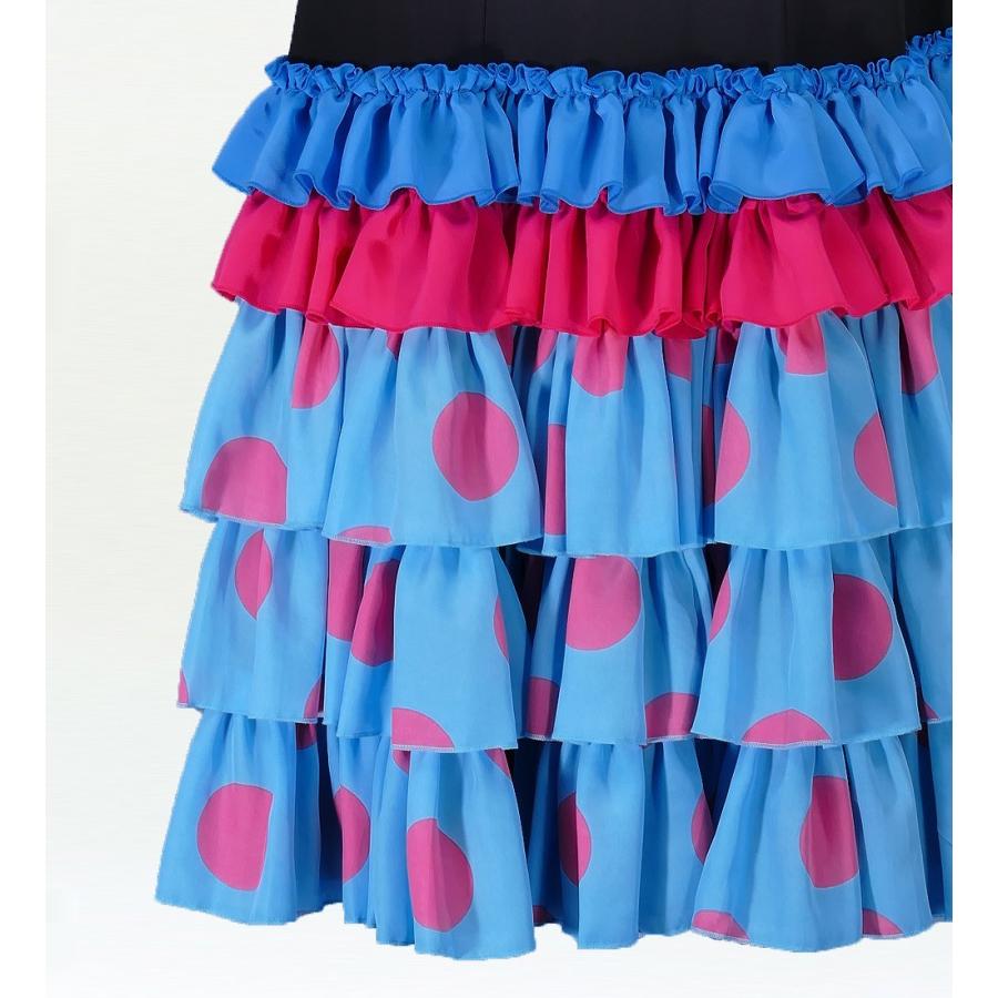 フラメンコ 水玉 フリル セミマーメイド ファルダ スカート ブルー