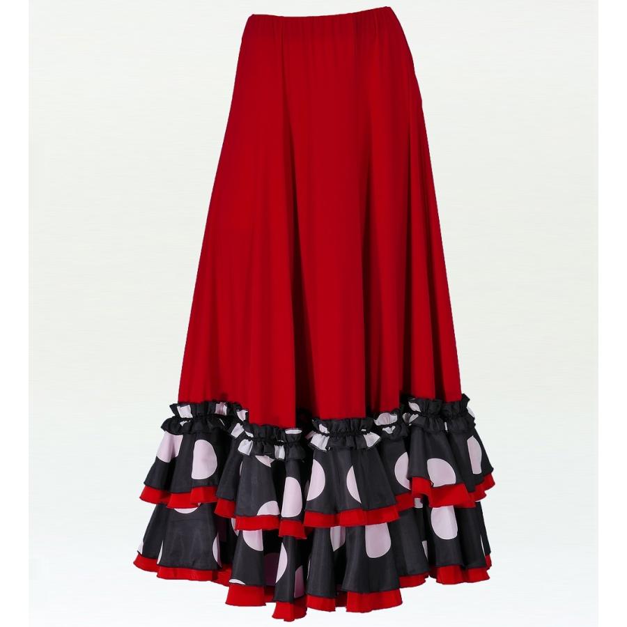 フラメンコ 水玉フリル ファルダスカート レッド フリーサイズ 2035r