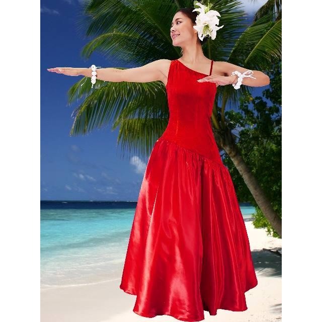 フラダンス ワンショルダー ベルベット・シャンタン斜め切り替え