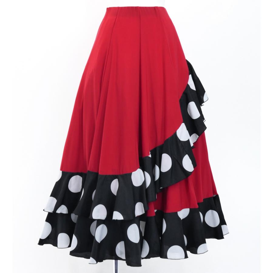 フラメンコ 水玉 斜めフリル ファルダスカート レッド Mサイズ 3047rd