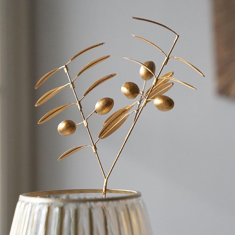 フェイク グリーン オリーブ 枝 造花 約 W 19cm D 6cm H 29cm ブリキ