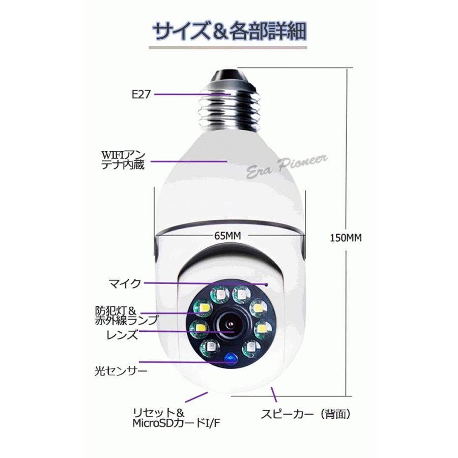300万画素 防犯カメラ LED電球型 360度カメラ 1080P高画質