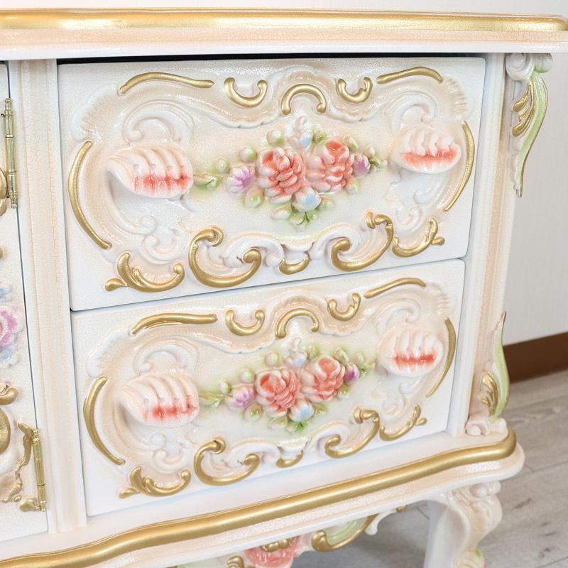 ロココ調 テレビボード 140cm クラック仕上げ テレビ台 ローボード 白