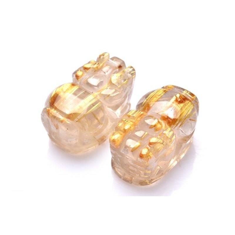 板状金針 タイチンルチルクォーツ 16-18×9-11mm 貔貅彫刻 (貫通穴