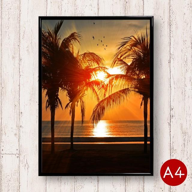 A4ポスター ヤシの木に沈む夕日 マットコート紙 インテリア 自然 景色