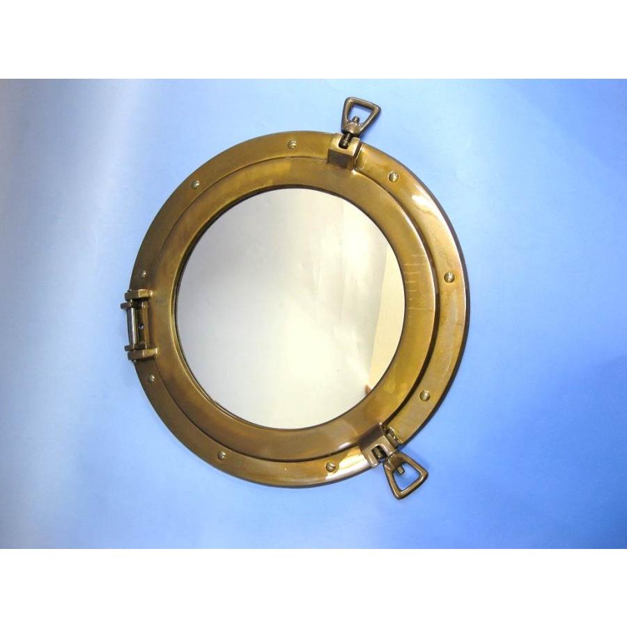 丸窓鏡Lアンティーク加工 ミラー 船舶窓 ブロンズカラー 在庫限り