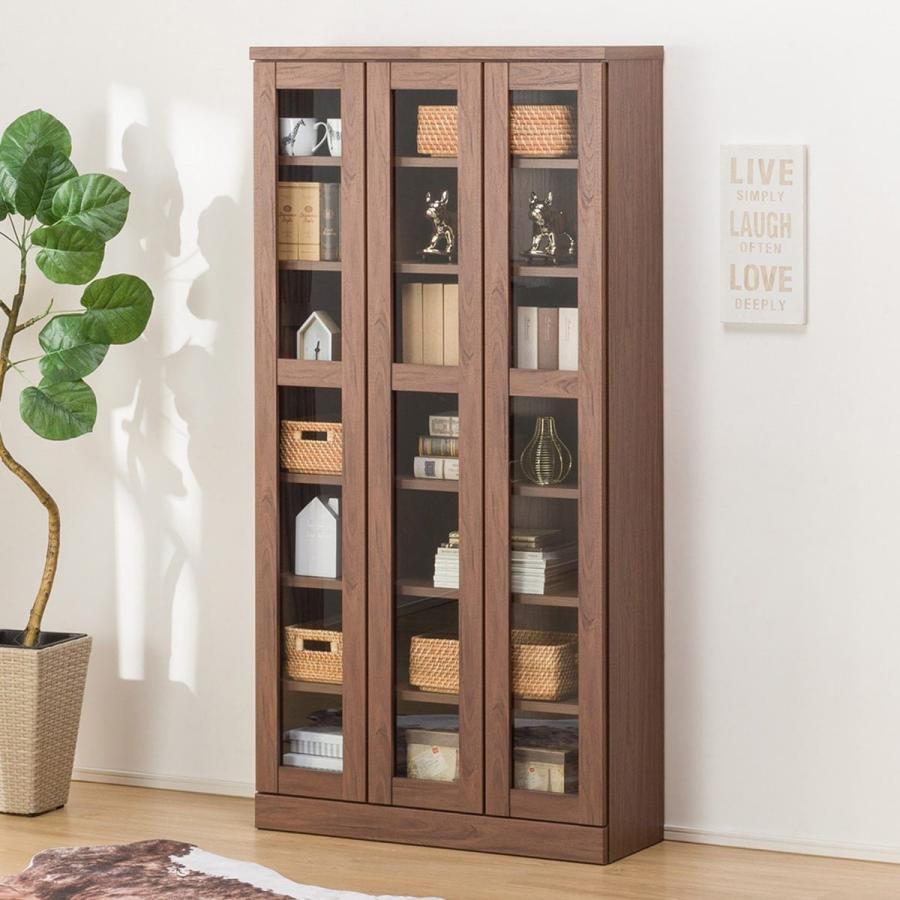 ニトリ（NITORI） ガラス扉 本棚(カット I 90 MBR) 書棚 ラック