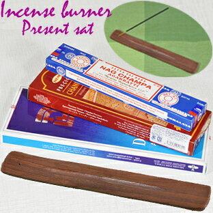 YBB1119 お香立てプレゼントセット 木製香立+人気のお香3箱セット, 長