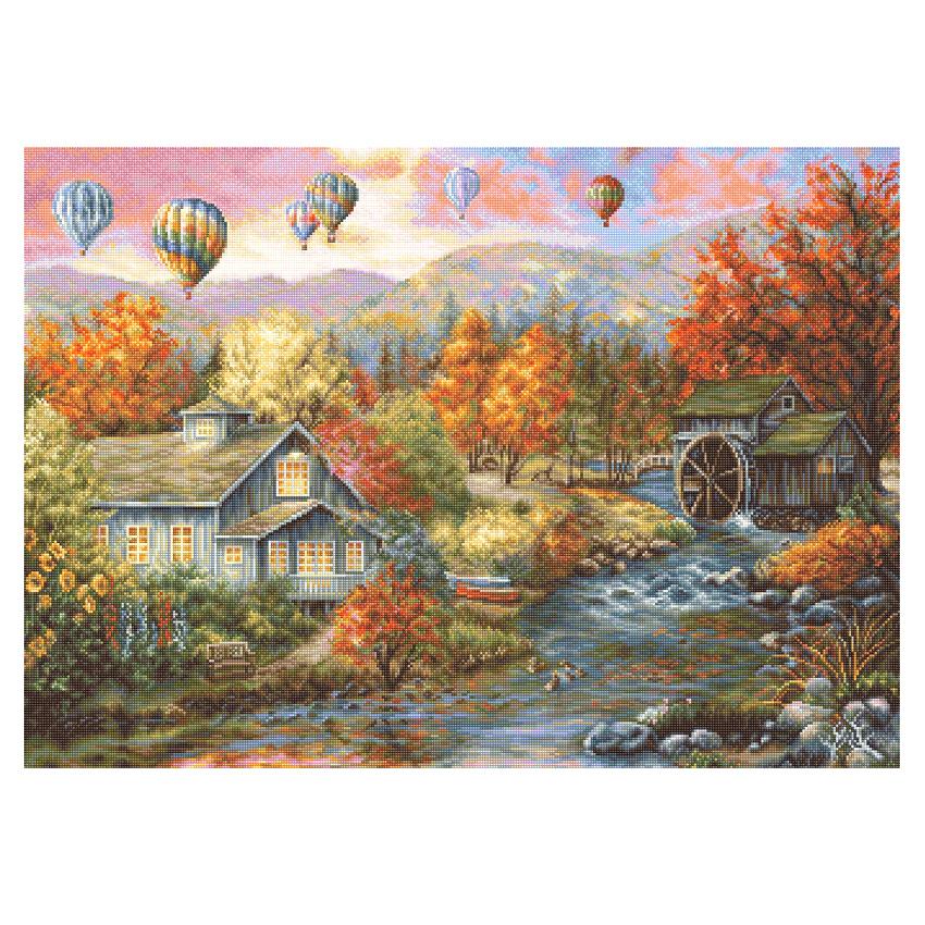 刺繍 Luca-S B616 AUTUMN CREEK MILL／秋 気球 紅葉 クロスステッチ