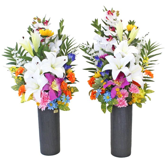 造花 仏花 カサブランカやカトレアの仏様の大きめな花束一対 お墓用 CT