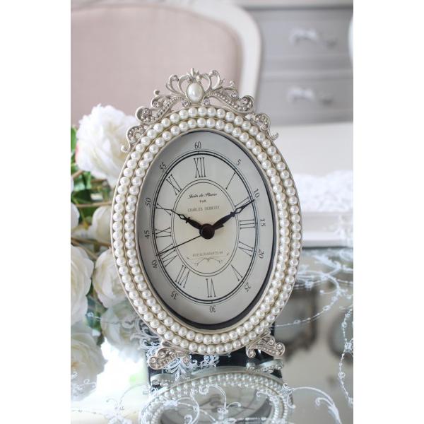 置き時計 可愛い 置時計 猫脚パール オーバル シルバー ギフト