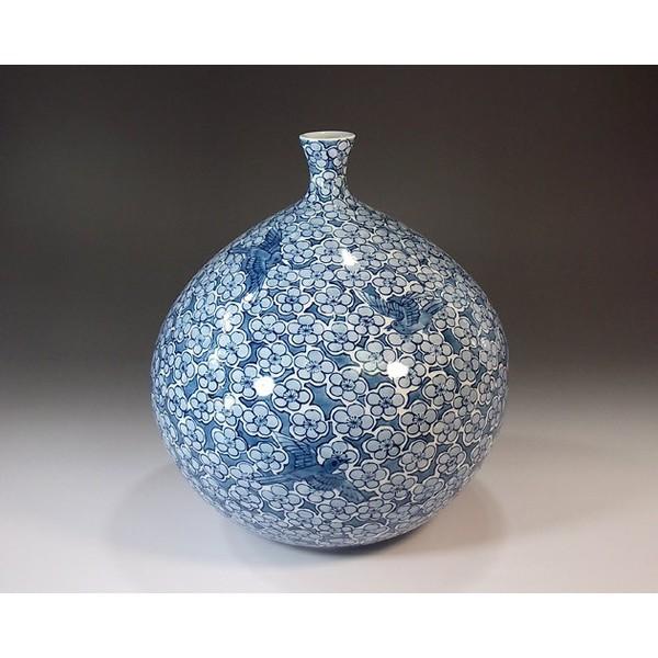 有田焼 染付梅鳥絵花瓶｜陶芸作家 藤井錦彩 作 : 有田焼 藤井錦彩窯