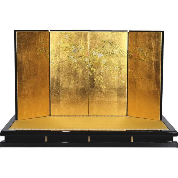 雛人形用 80cm黒塗美龍畳 金箔押富士桜四曲屏風 169256 : 高田卸方屋