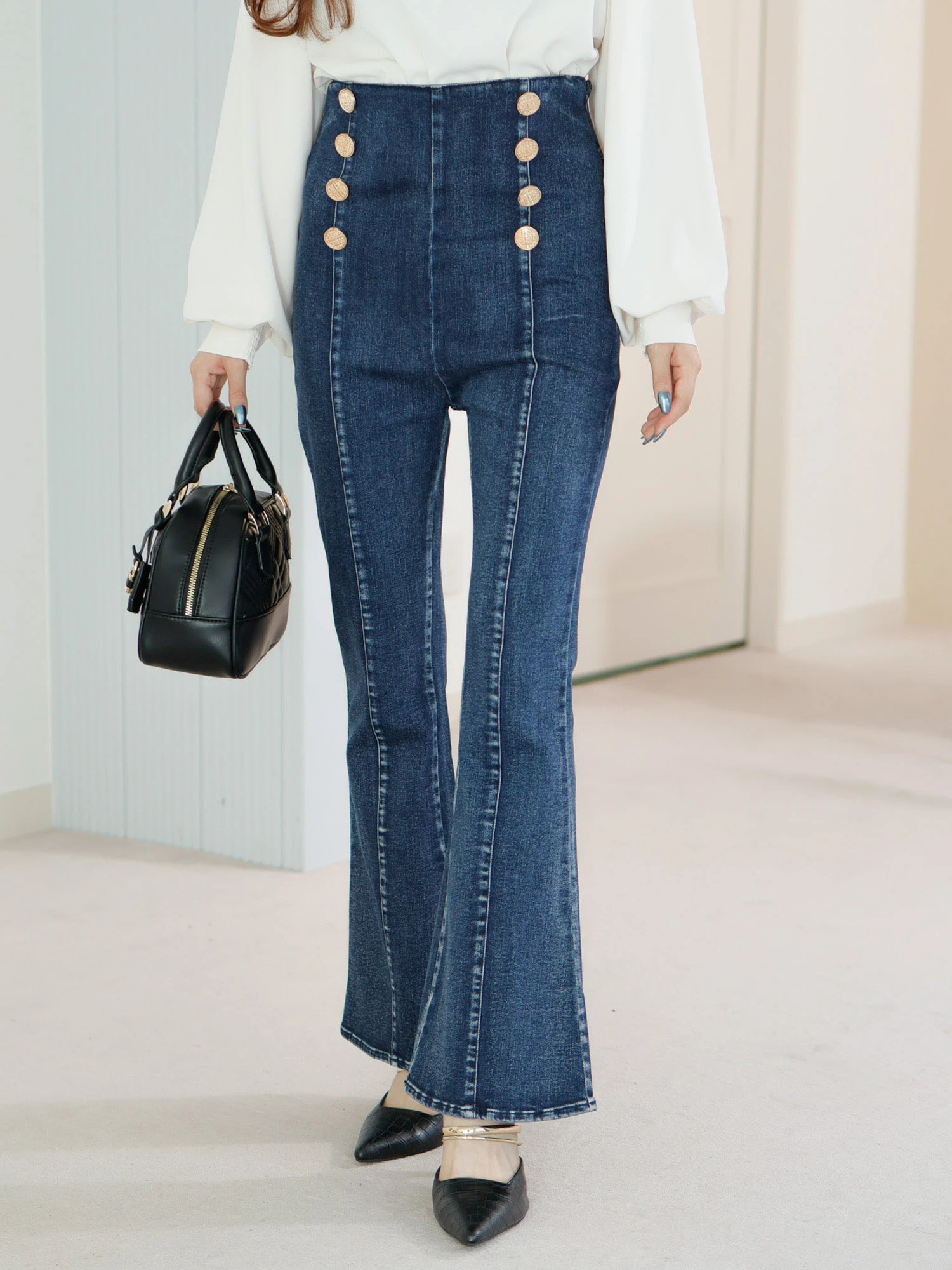 LIP SERVICE（リップサービス）｜ ツイードボタンデニムフレアパンツ