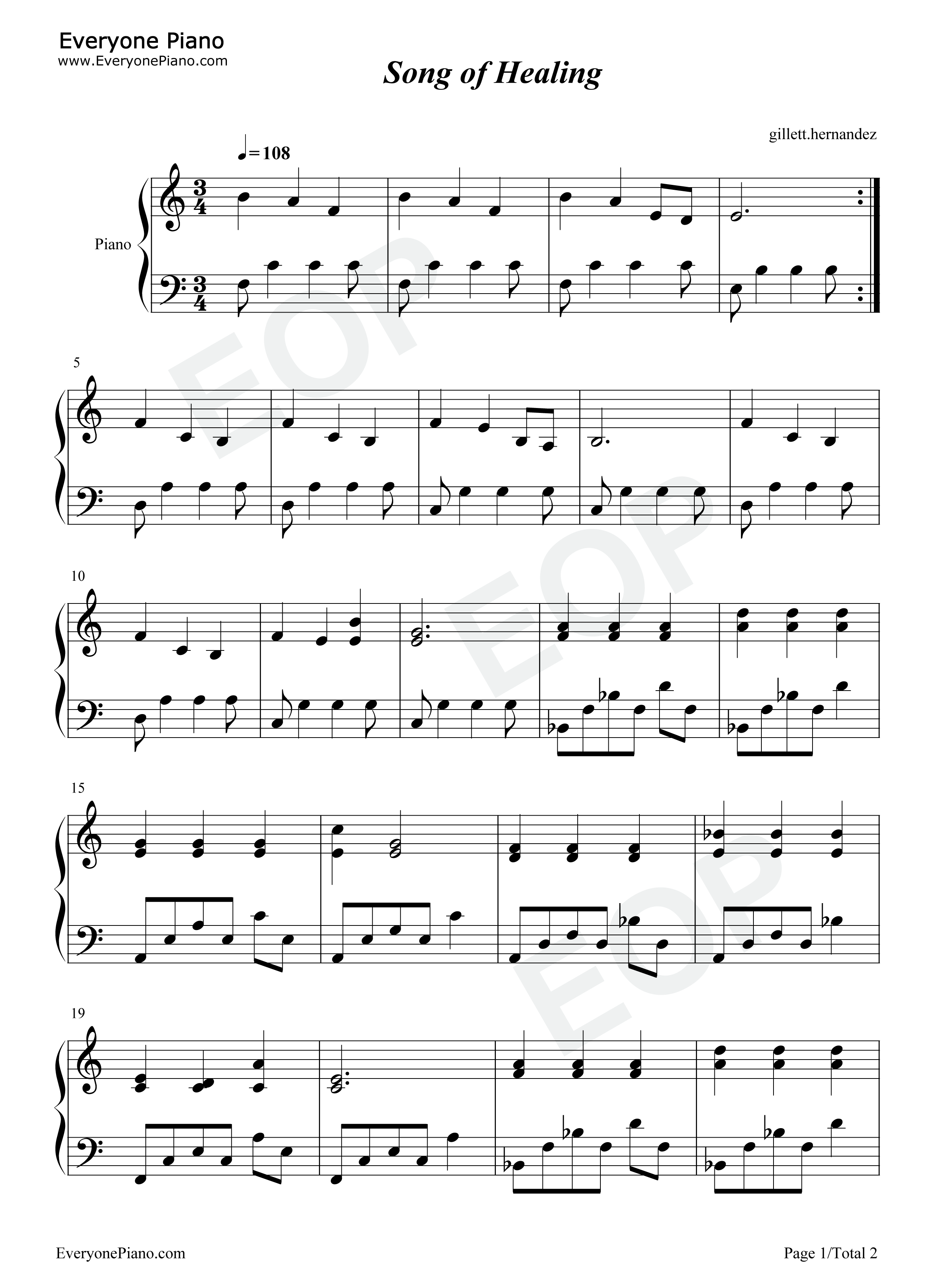 Song of Healing-いやしの歌-ゼルダの伝説 ムジュラの仮面五線譜プレビュー