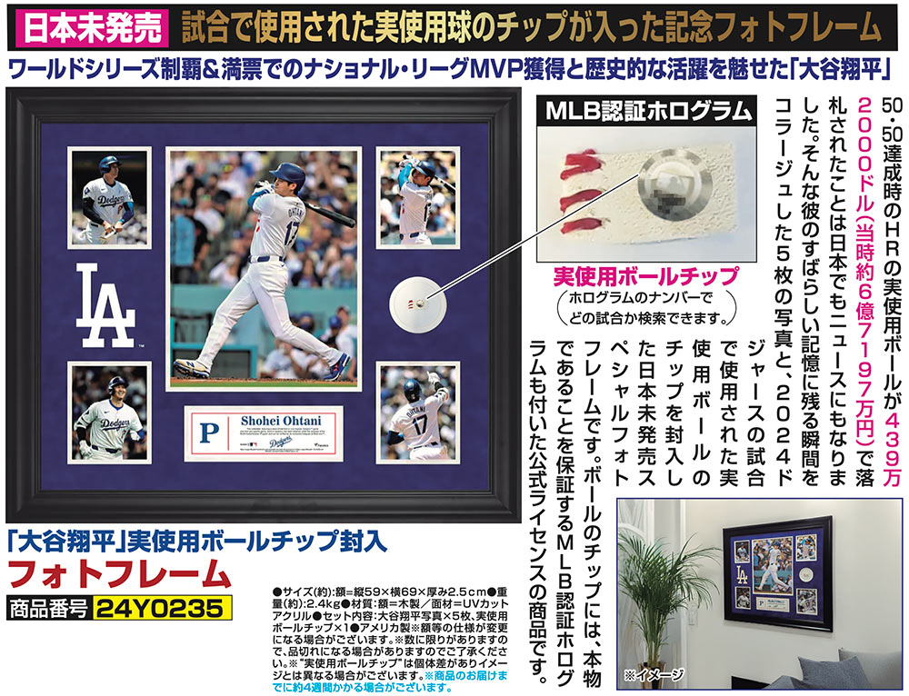 大谷翔平」実使用ボールチップ封入 フォトフレーム