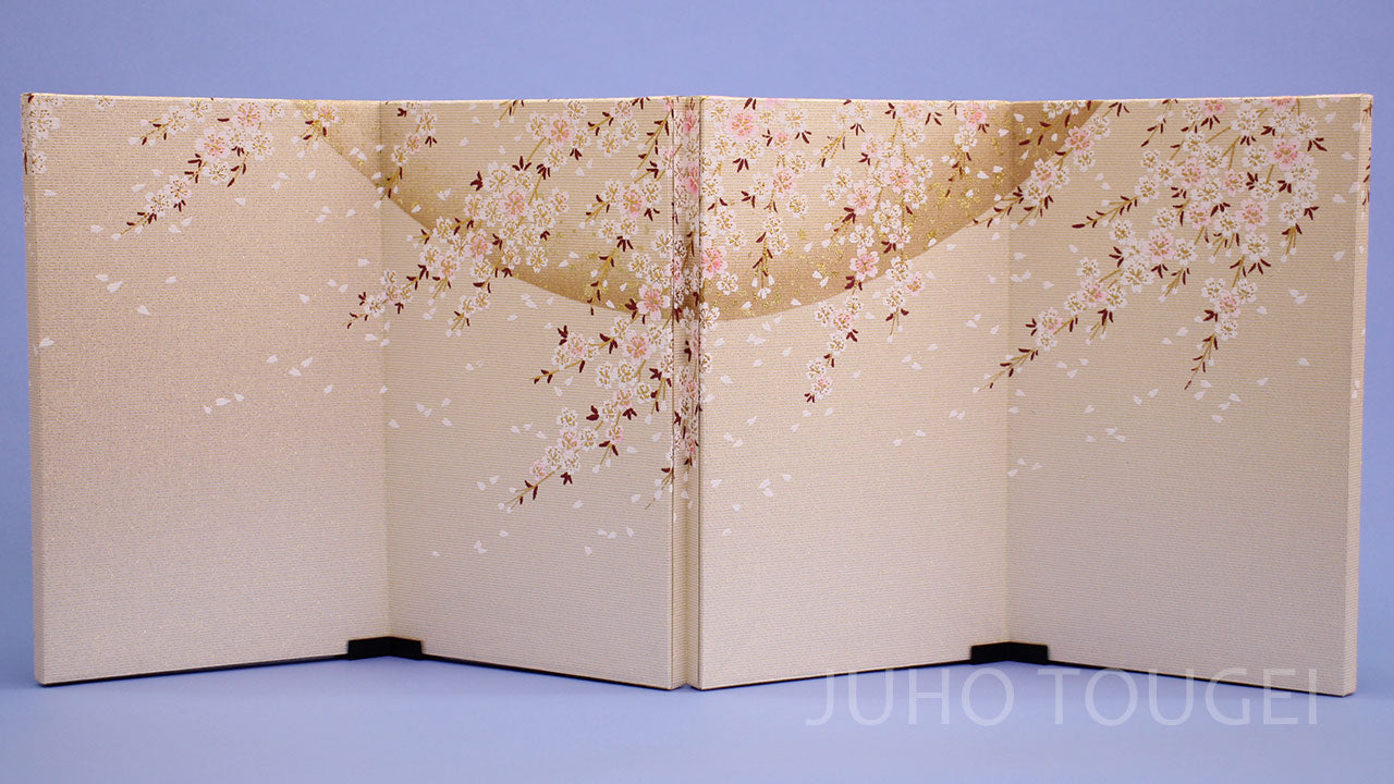 99屏風・衝立 高さ30cm 雛人形用 10号 四曲包込 キラ金桜 – 寿鳳人形