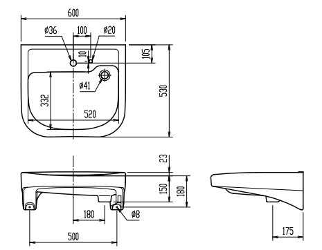 L-365FCPR-BW1｜LIXIL○洗面器単品[壁掛式][角形]