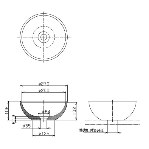 LSM3-SU｜リラインス○手洗器単品[ベッセル式][丸形]