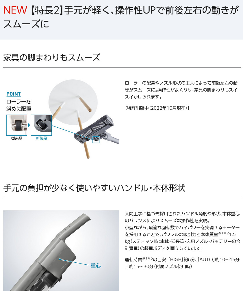 Panasonic コードレススティック掃除機「パワーコードレス」MC-SB53K