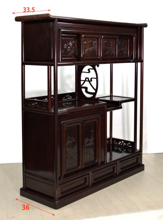 飾り棚: 紫檀 6枚戸彫入り 3.6尺棚 no.8624 (これから仕上品) / 唐木