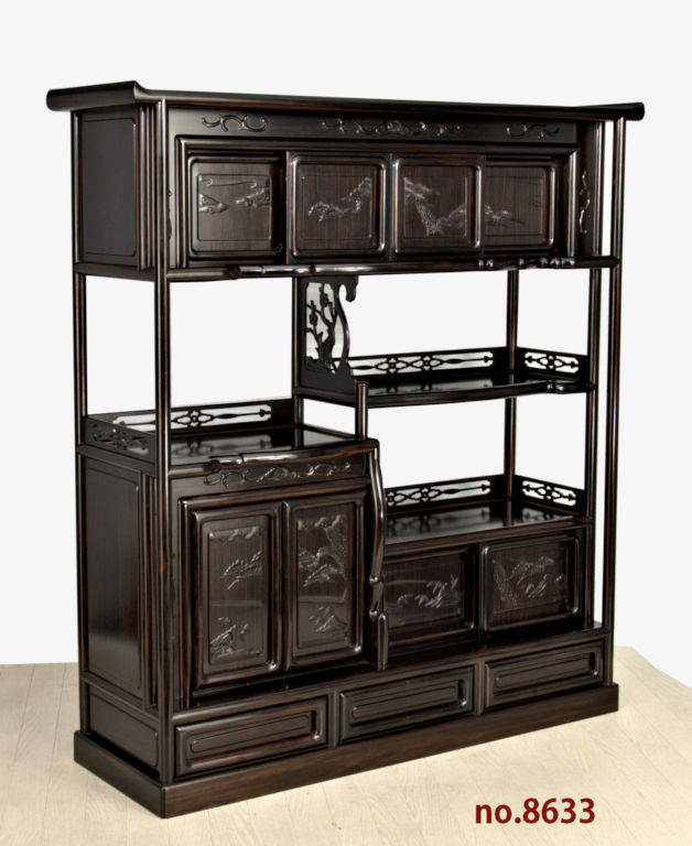 飾り棚:黒檀 8枚戸 筆返し 3.8尺棚 (これから仕上げ品) no.8633 / 唐木