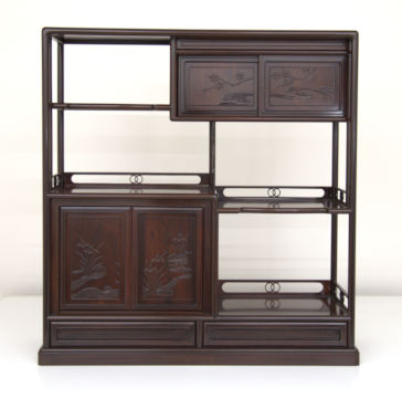 飾り棚: 紫檀隅丸4枚戸彫3.8尺棚 No.3001B / 唐木家具OSAKA