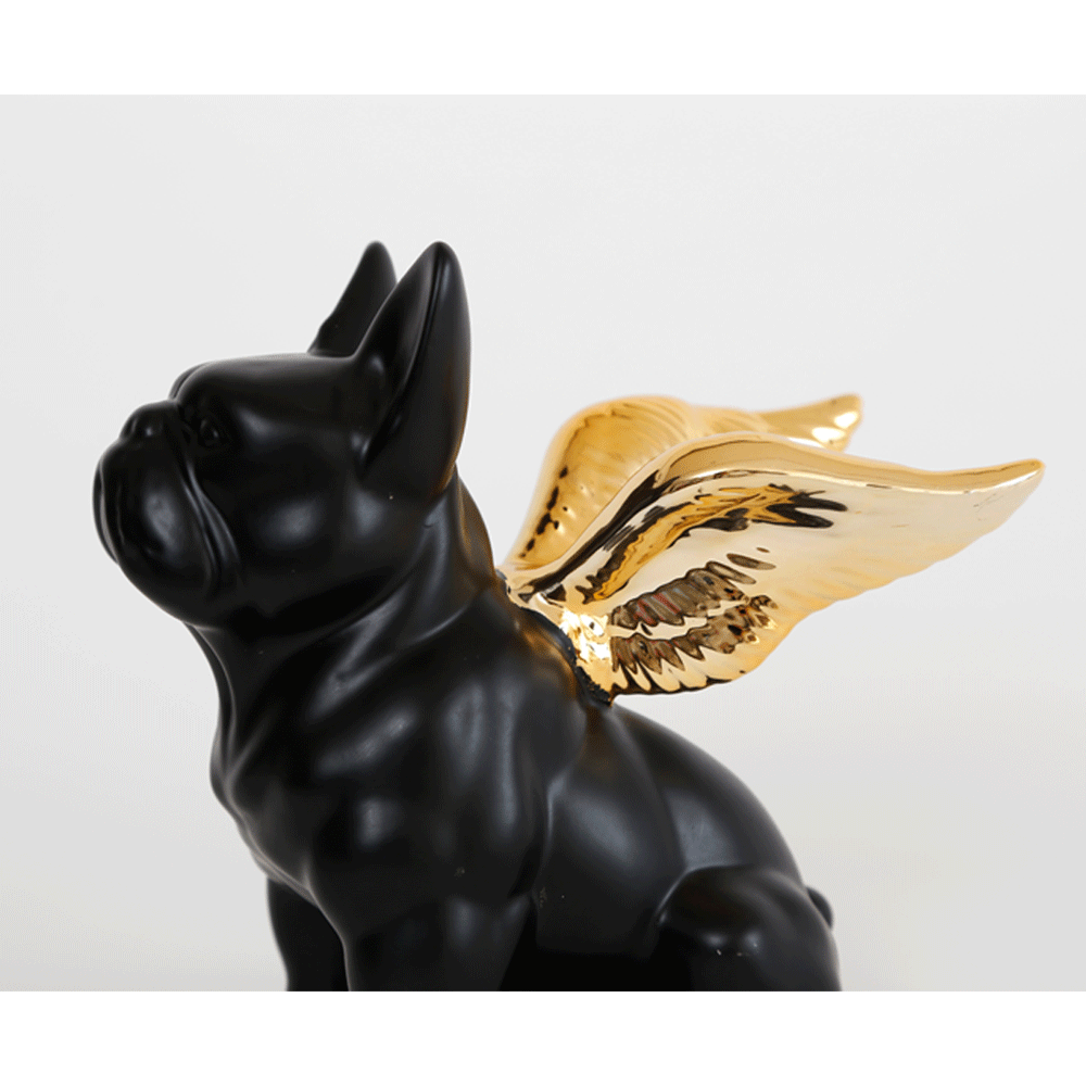 シッティングエンジェルドッグゴールドブラック デコオブジェ