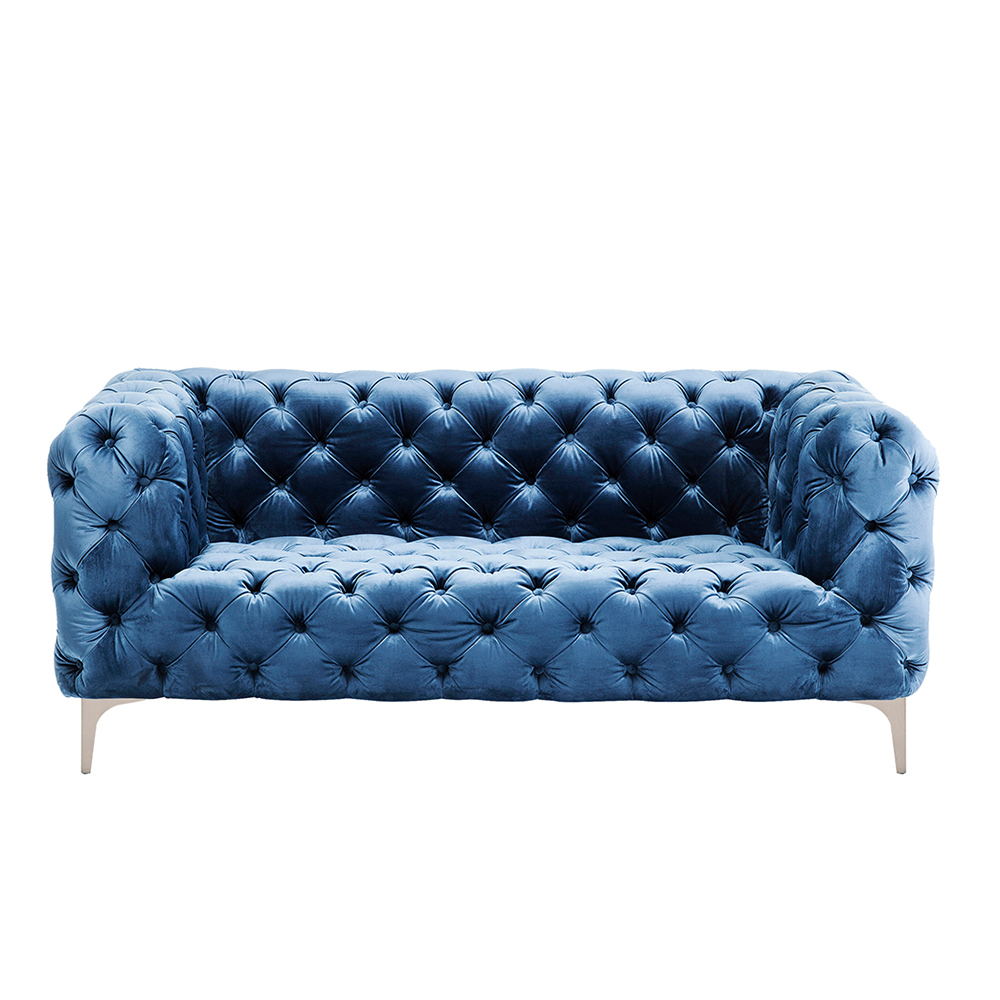 廃番】ルック 180cm ベルベット ブルー ソファ - ローソファー・フロア