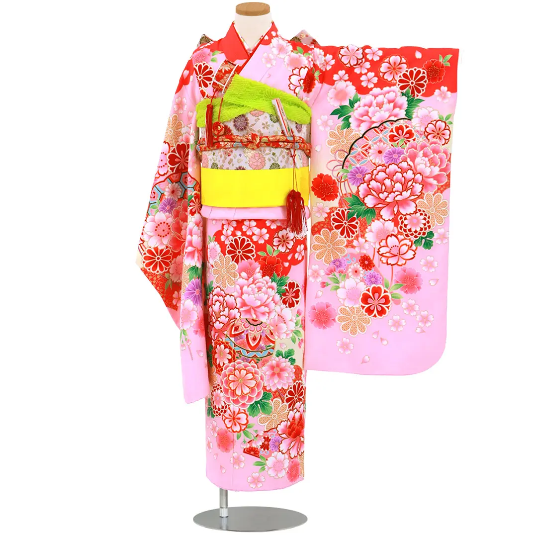 ピンク地に牡丹と鞠、菊の着物／七五三・七歳女の子 | 宅配着物