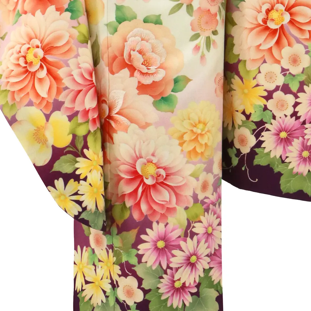 乙葉》白と紫にダリアの着物／七五三・七歳女の子 | 宅配着物レンタル