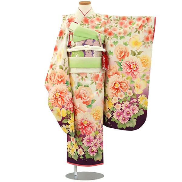 乙葉》白と紫にダリアの着物／七五三・七歳女の子 | 宅配着物レンタル