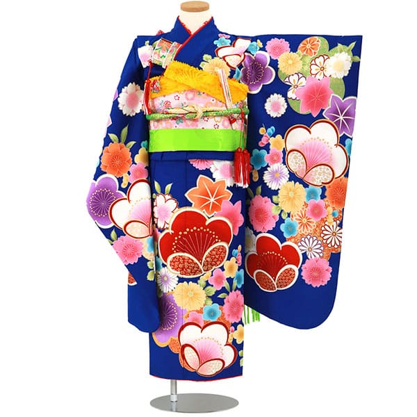青地に大きな梅の着物／七五三・七歳女の子 | 宅配着物レンタルの京都