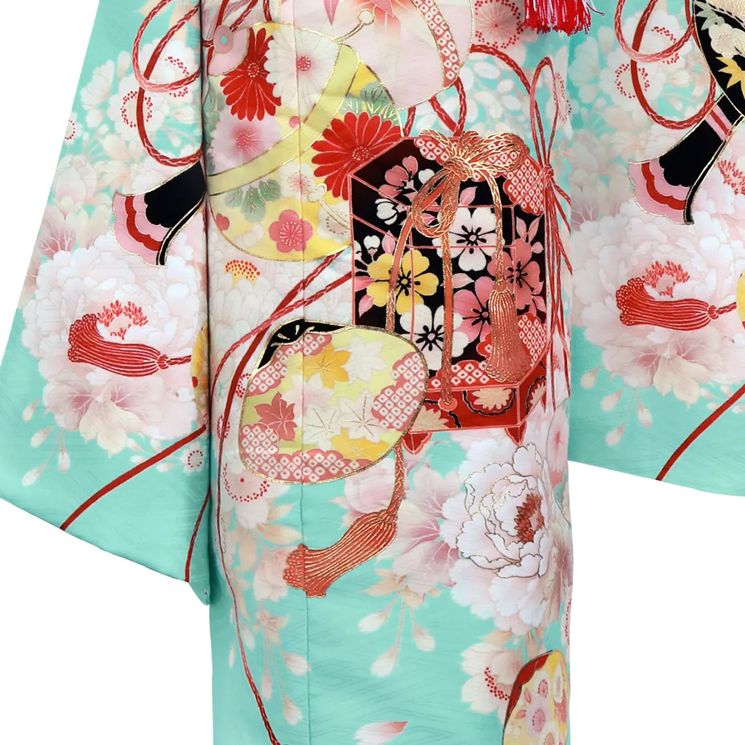 七五三着物レンタル／《華徒然》桜と薬玉・鞠・貝合の着物（水色）／七