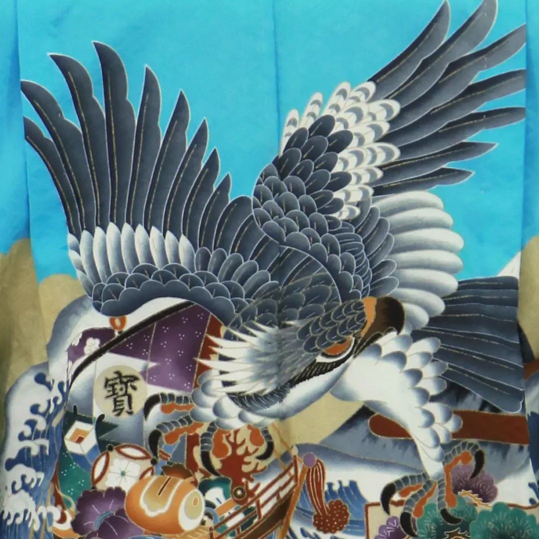 水色地に鷹と富士、藍鼠の袴／七五三・五歳男の子・袴 | 宅配着物