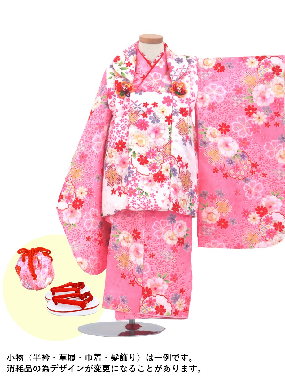 桜柄の着物に白の被布コートセット／七五三・三歳女の子* | 宅配着物
